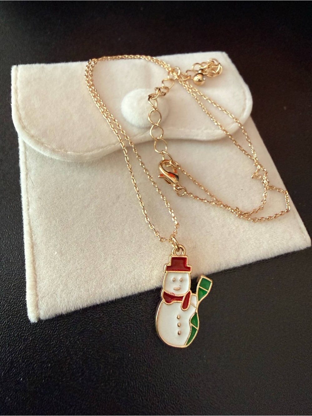 Gold Enamel Christmas Snowman Pendant Necklace Festive Holiday Winter Jewelry